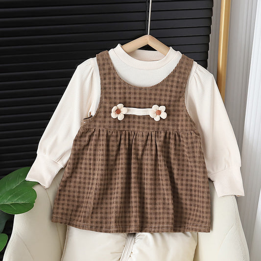 Baby Girl's Plaid Long-Sleeve Dress Set