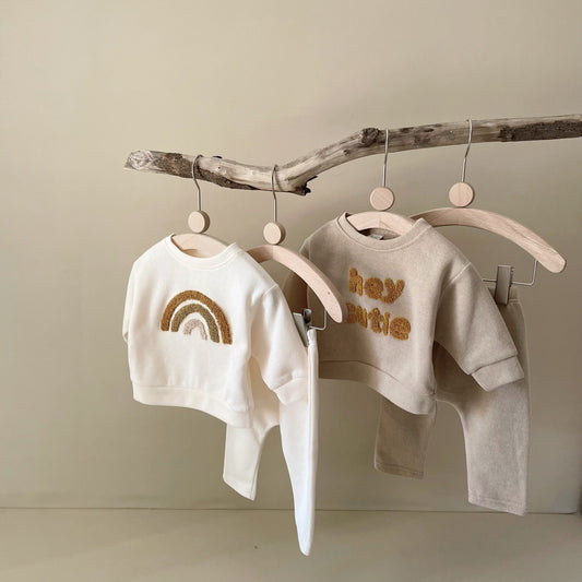 Alphabet Embroidery Long Sleeve Baby Two-Piece Suit